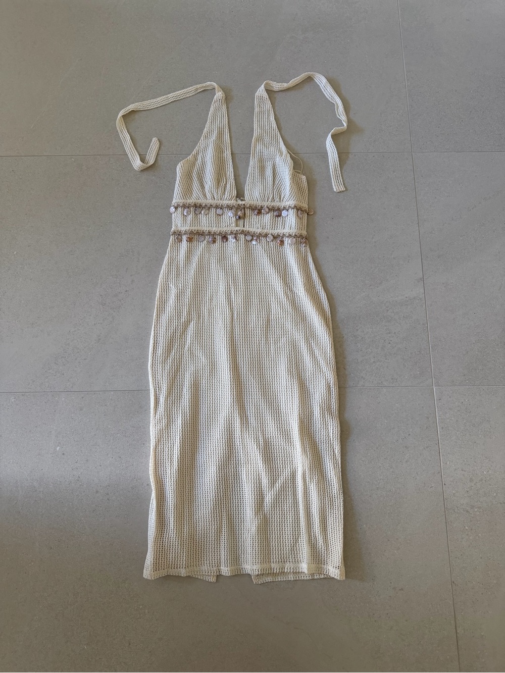 12th Tribe Divine Ivory Shell Embellished Midi Dress - Picture 2 of 10